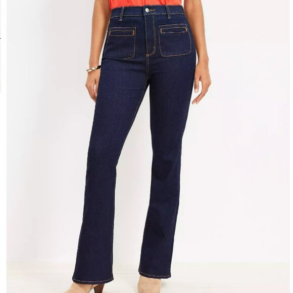 Loft Curvy Welt Patch Pocket High Rise Slim Flare Jeans 31/12 - Picture 1 of 7